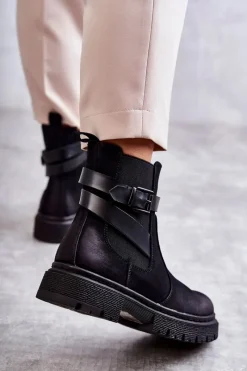 Damskie Ocieplane Botki Sztyblety Z Paskiem Czarne Jose Damskie Botki Zimowe Damskie|Brązowe I Beżowe Botki