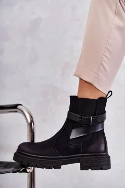 Damskie Ocieplane Botki Sztyblety Z Paskiem Czarne Jose Damskie Botki Zimowe Damskie|Brązowe I Beżowe Botki