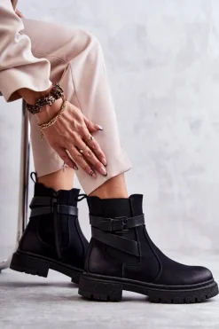 Damskie Ocieplane Botki Sztyblety Z Paskiem Czarne Jose Damskie Botki Zimowe Damskie|Brązowe I Beżowe Botki