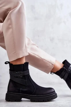 Damskie Ocieplane Botki Sztyblety Z Paskiem Czarne Jose Damskie Botki Zimowe Damskie|Brązowe I Beżowe Botki