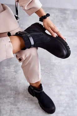 Damskie Ocieplane Botki Sztyblety Z Paskiem Czarne Jose Damskie Botki Zimowe Damskie|Brązowe I Beżowe Botki