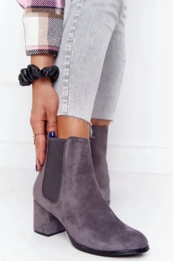 Clearance Damskie Ocieplane Botki Sztyblety Na Słupku Szare Juliette Damskie Botki Na Słupku|Czarne Botki