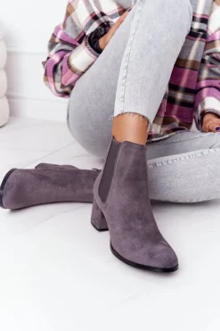 Clearance Damskie Ocieplane Botki Sztyblety Na Słupku Szare Juliette Damskie Botki Na Słupku|Czarne Botki