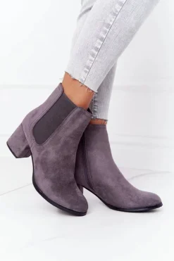 Clearance Damskie Ocieplane Botki Sztyblety Na Słupku Szare Juliette Damskie Botki Na Słupku|Czarne Botki