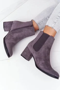 Clearance Damskie Ocieplane Botki Sztyblety Na Słupku Szare Juliette Damskie Botki Na Słupku|Czarne Botki