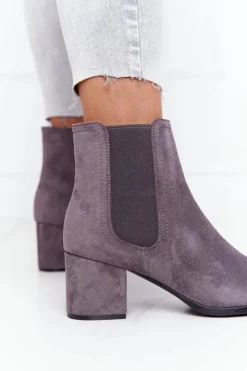 Clearance Damskie Ocieplane Botki Sztyblety Na Słupku Szare Juliette Damskie Botki Na Słupku|Czarne Botki