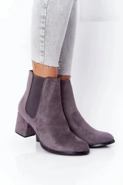 Clearance Damskie Ocieplane Botki Sztyblety Na Słupku Szare Juliette Damskie Botki Na Słupku|Czarne Botki