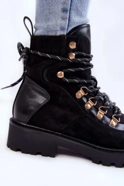 Sale Damskie Ocieplane Botki Sznurowane Czarne Jesse Damskie Damskie Trapery|Botki Sznurowane