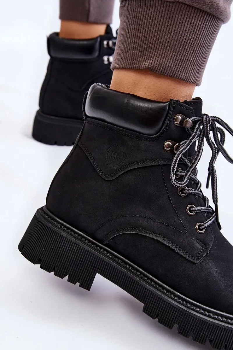 Discount Damskie Ocieplane Botki Trapery Sznurowane Czarne Halfway Damskie Damskie Trapery|Botki Sznurowane