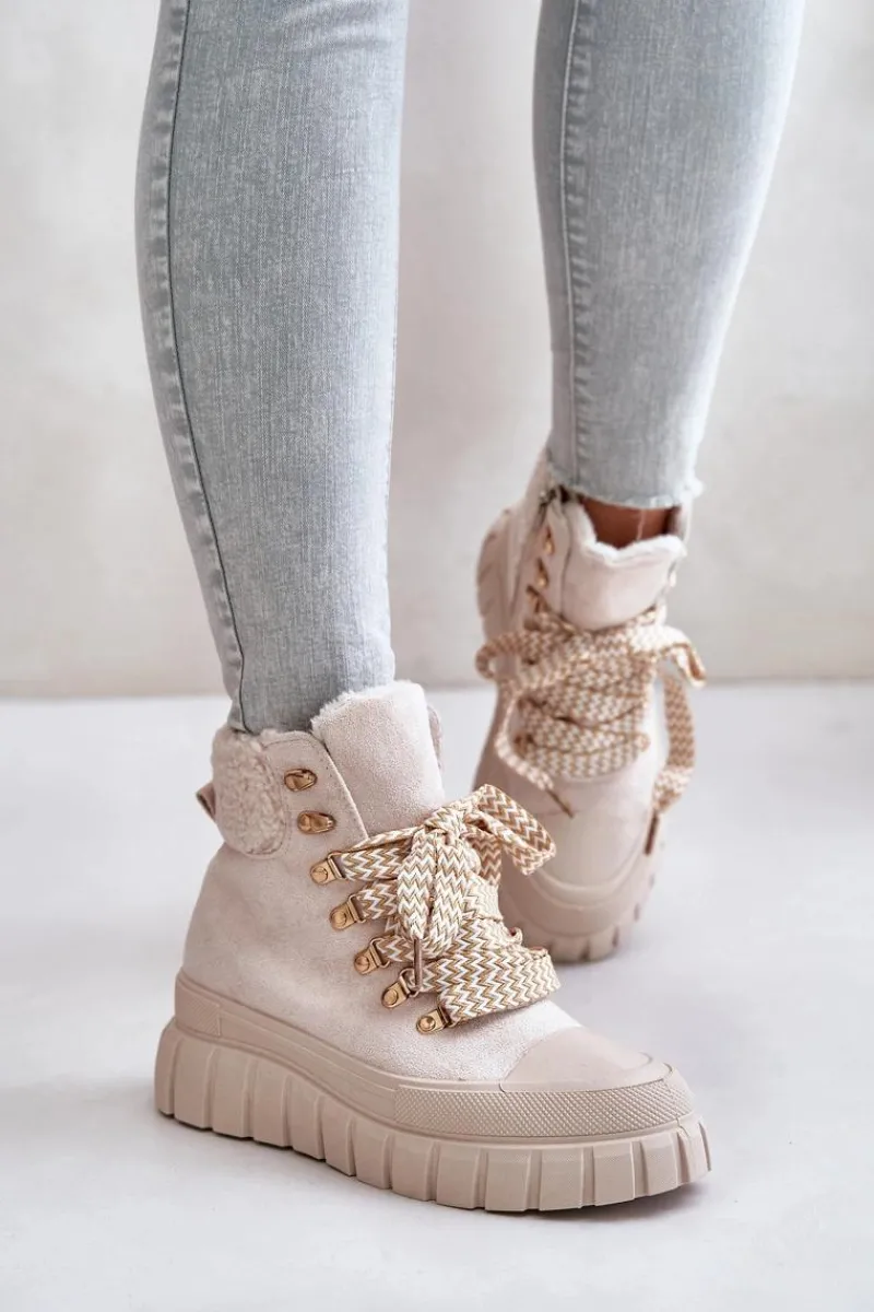Botki Ocieplane|Damskie Trapery>Evento Damskie Ocieplane Botki Trapery Na Platformie Beżowe Alcyhen