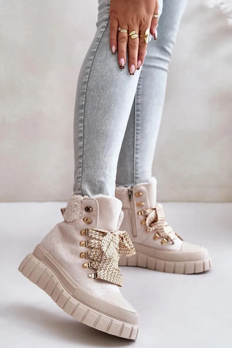 Botki Ocieplane|Damskie Trapery>Evento Damskie Ocieplane Botki Trapery Na Platformie Beżowe Alcyhen