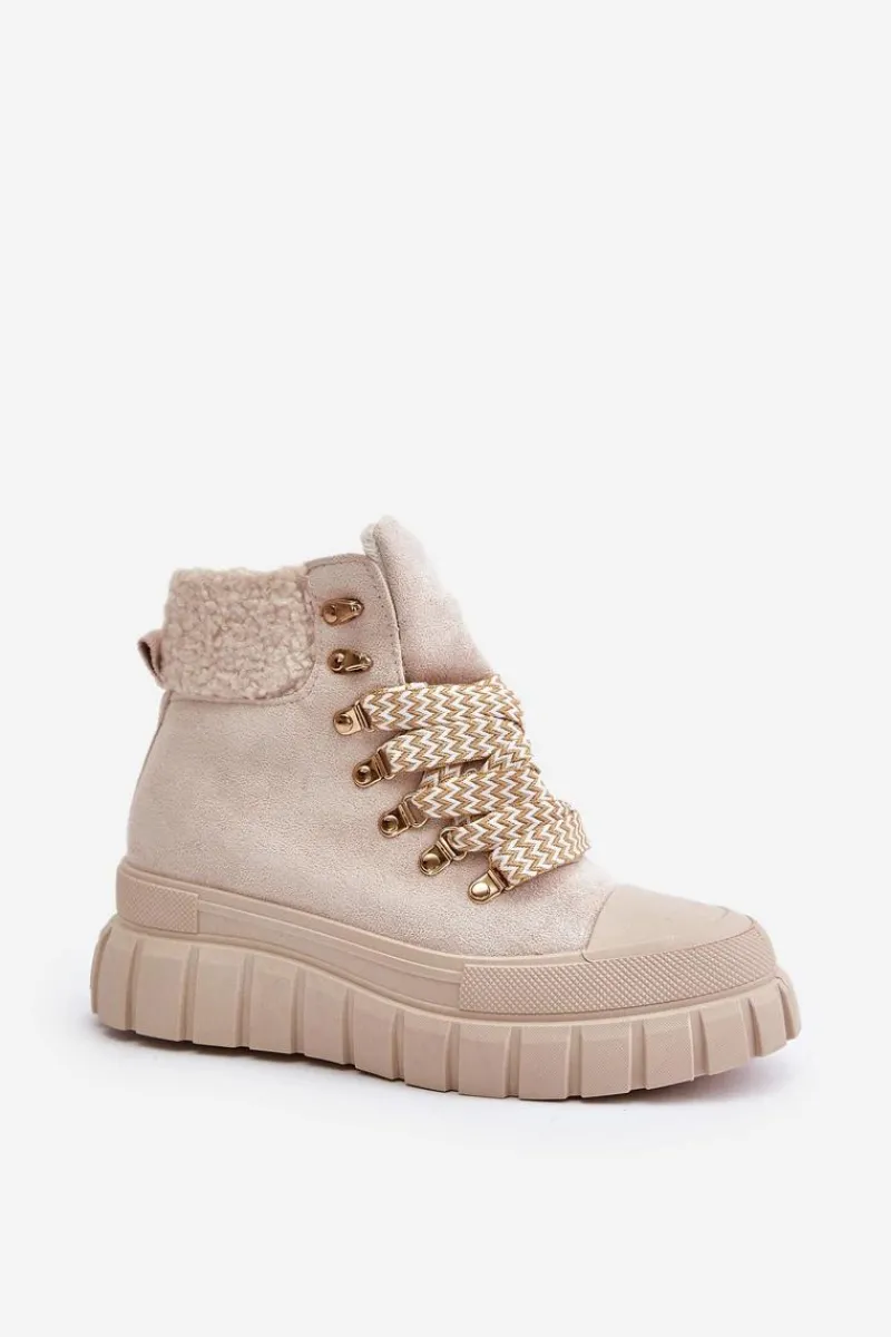Botki Ocieplane|Damskie Trapery>Evento Damskie Ocieplane Botki Trapery Na Platformie Beżowe Alcyhen