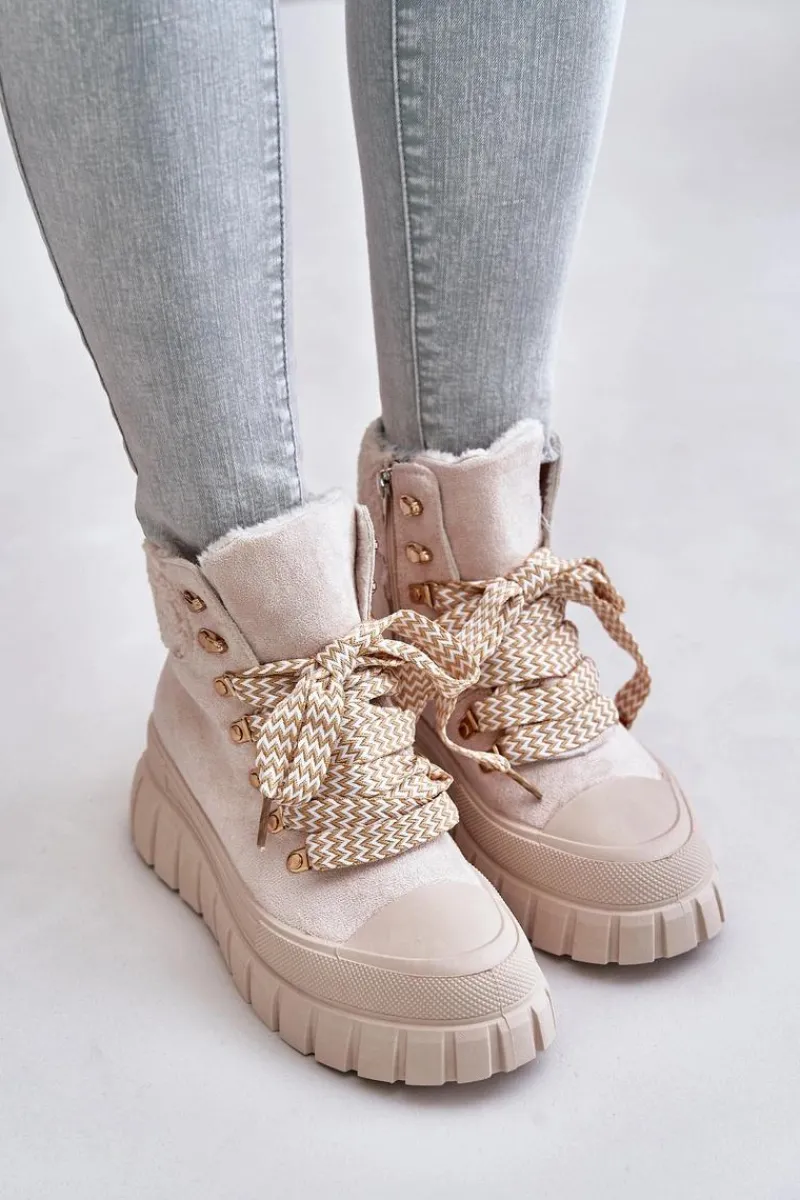 Botki Ocieplane|Damskie Trapery>Evento Damskie Ocieplane Botki Trapery Na Platformie Beżowe Alcyhen