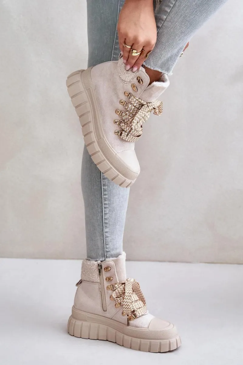 Botki Ocieplane|Damskie Trapery>Evento Damskie Ocieplane Botki Trapery Na Platformie Beżowe Alcyhen