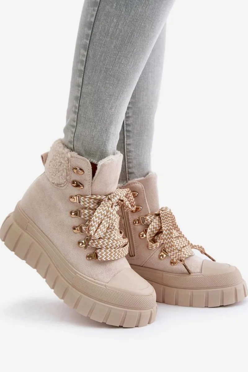 Botki Ocieplane|Damskie Trapery>Evento Damskie Ocieplane Botki Trapery Na Platformie Beżowe Alcyhen