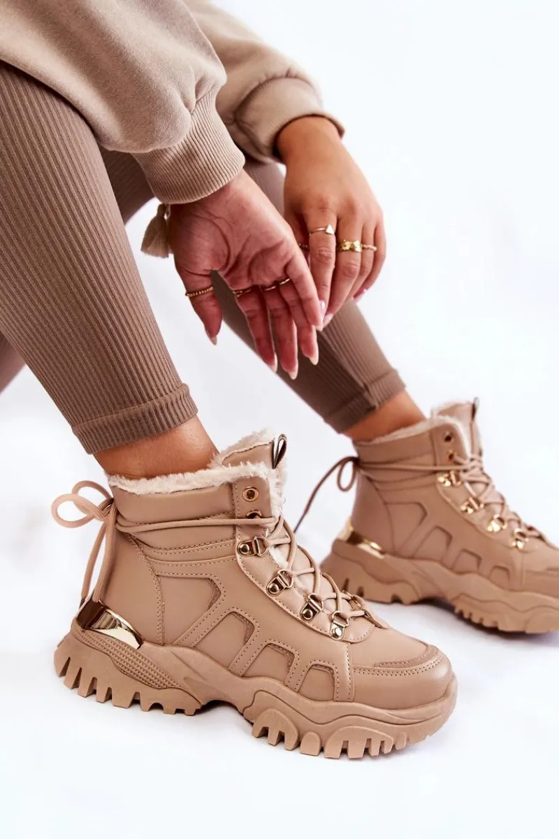 Damskie Trapery|Botki Sznurowane>Evento Damskie Ocieplane Botki Trapery Na Platformie Beżowe Ofelia