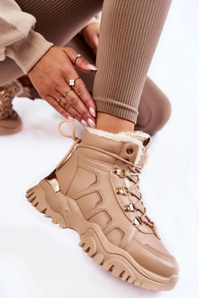 Damskie Trapery|Botki Sznurowane>Evento Damskie Ocieplane Botki Trapery Na Platformie Beżowe Ofelia
