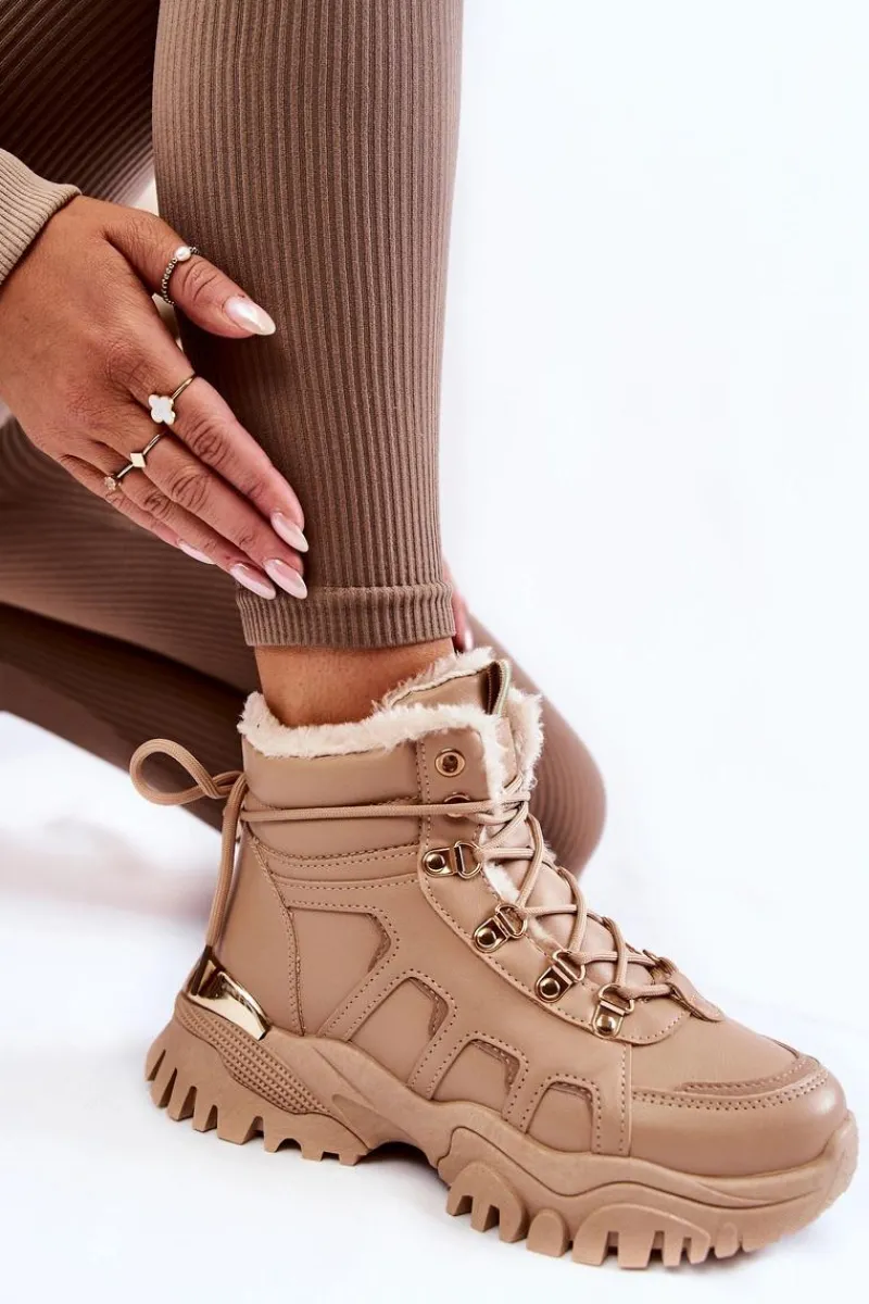 Damskie Trapery|Botki Sznurowane>Evento Damskie Ocieplane Botki Trapery Na Platformie Beżowe Ofelia