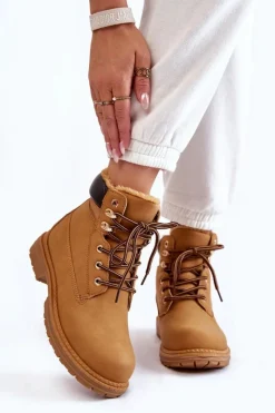 Boto Damskie Ocieplane Botki Trapery Camel Lonne