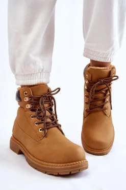 Boto Damskie Ocieplane Botki Trapery Camel Lonne