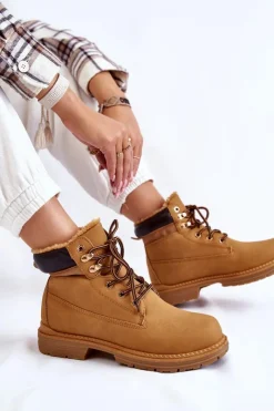 Boto Damskie Ocieplane Botki Trapery Camel Lonne