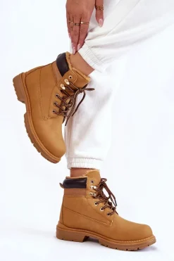 Boto Damskie Ocieplane Botki Trapery Camel Lonne