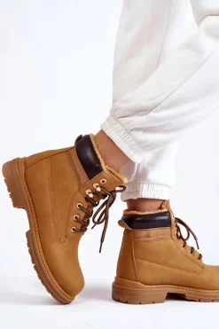 Boto Damskie Ocieplane Botki Trapery Camel Lonne