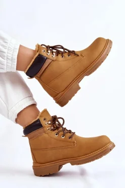 Boto Damskie Ocieplane Botki Trapery Camel Lonne