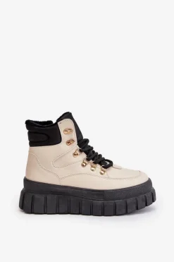 Discount Damskie Ocieplane Botki Trapery Na Platformie Beżowe Jelenia Damskie Damskie Trapery|Botki Sznurowane