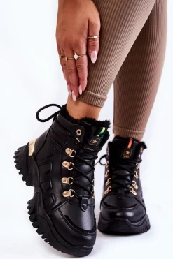 Clearance Damskie Ocieplane Botki Trapery Na Platformie Czarne Ofelia Damskie Damskie Trapery|Botki Sznurowane