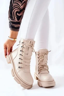 Botki Sznurowane|Botki Na Słupku>Boto Damskie Ocieplane Botki Trapery Beżowe Perfect