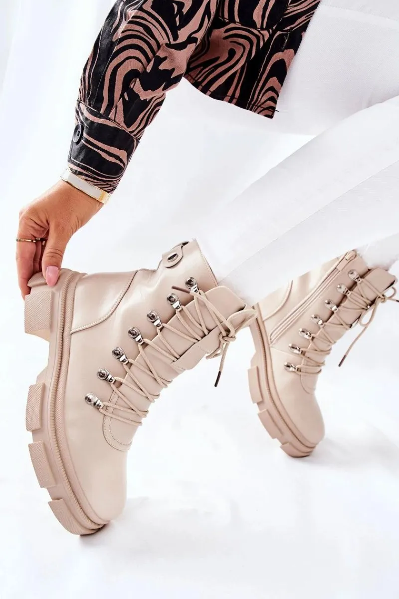 Botki Sznurowane|Botki Na Słupku>Boto Damskie Ocieplane Botki Trapery Beżowe Perfect