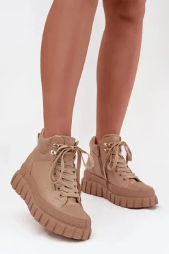 Online Damskie Ocieplane Botki Trapery Na Platformie Camel Carenna Damskie Botki Ocieplane|Damskie Trapery