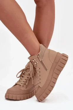 Online Damskie Ocieplane Botki Trapery Na Platformie Camel Carenna Damskie Botki Ocieplane|Damskie Trapery