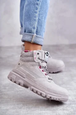 Damskie Trapery|Botki Sznurowane>Lee Cooper Damskie Ocieplane Botki Trapery LCJ-22-01-1373 Szare