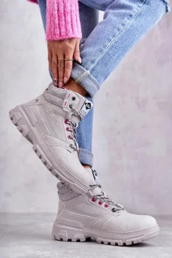 Damskie Trapery|Botki Sznurowane>Lee Cooper Damskie Ocieplane Botki Trapery LCJ-22-01-1373 Szare
