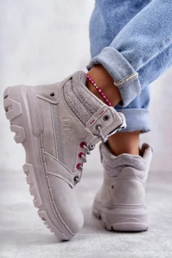 Damskie Trapery|Botki Sznurowane></noscript>Lee Cooper Damskie Ocieplane Botki Trapery LCJ-22-01-1373 Szare