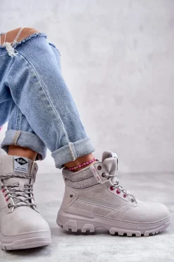 Damskie Trapery|Botki Sznurowane></noscript>Lee Cooper Damskie Ocieplane Botki Trapery LCJ-22-01-1373 Szare