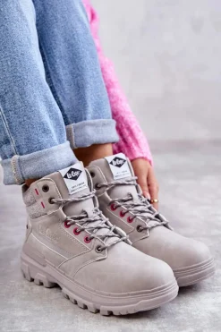 Damskie Trapery|Botki Sznurowane></noscript>Lee Cooper Damskie Ocieplane Botki Trapery LCJ-22-01-1373 Szare