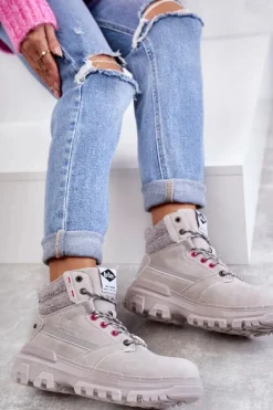 Damskie Trapery|Botki Sznurowane></noscript>Lee Cooper Damskie Ocieplane Botki Trapery LCJ-22-01-1373 Szare