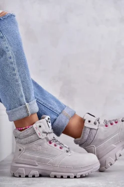 Damskie Trapery|Botki Sznurowane></noscript>Lee Cooper Damskie Ocieplane Botki Trapery LCJ-22-01-1373 Szare