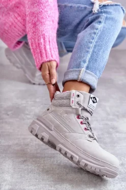 Damskie Trapery|Botki Sznurowane></noscript>Lee Cooper Damskie Ocieplane Botki Trapery LCJ-22-01-1373 Szare