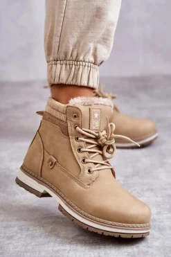 Hot Damskie Ocieplane Botki Trapery Ciemny Beż Liv Damskie Damskie Trapery|Botki Sznurowane