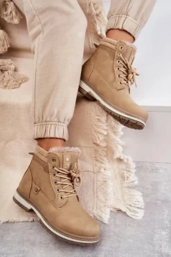 Hot Damskie Ocieplane Botki Trapery Ciemny Beż Liv Damskie Damskie Trapery|Botki Sznurowane