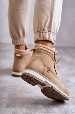 Hot Damskie Ocieplane Botki Trapery Ciemny Beż Liv Damskie Damskie Trapery|Botki Sznurowane