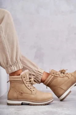 Hot Damskie Ocieplane Botki Trapery Ciemny Beż Liv Damskie Damskie Trapery|Botki Sznurowane