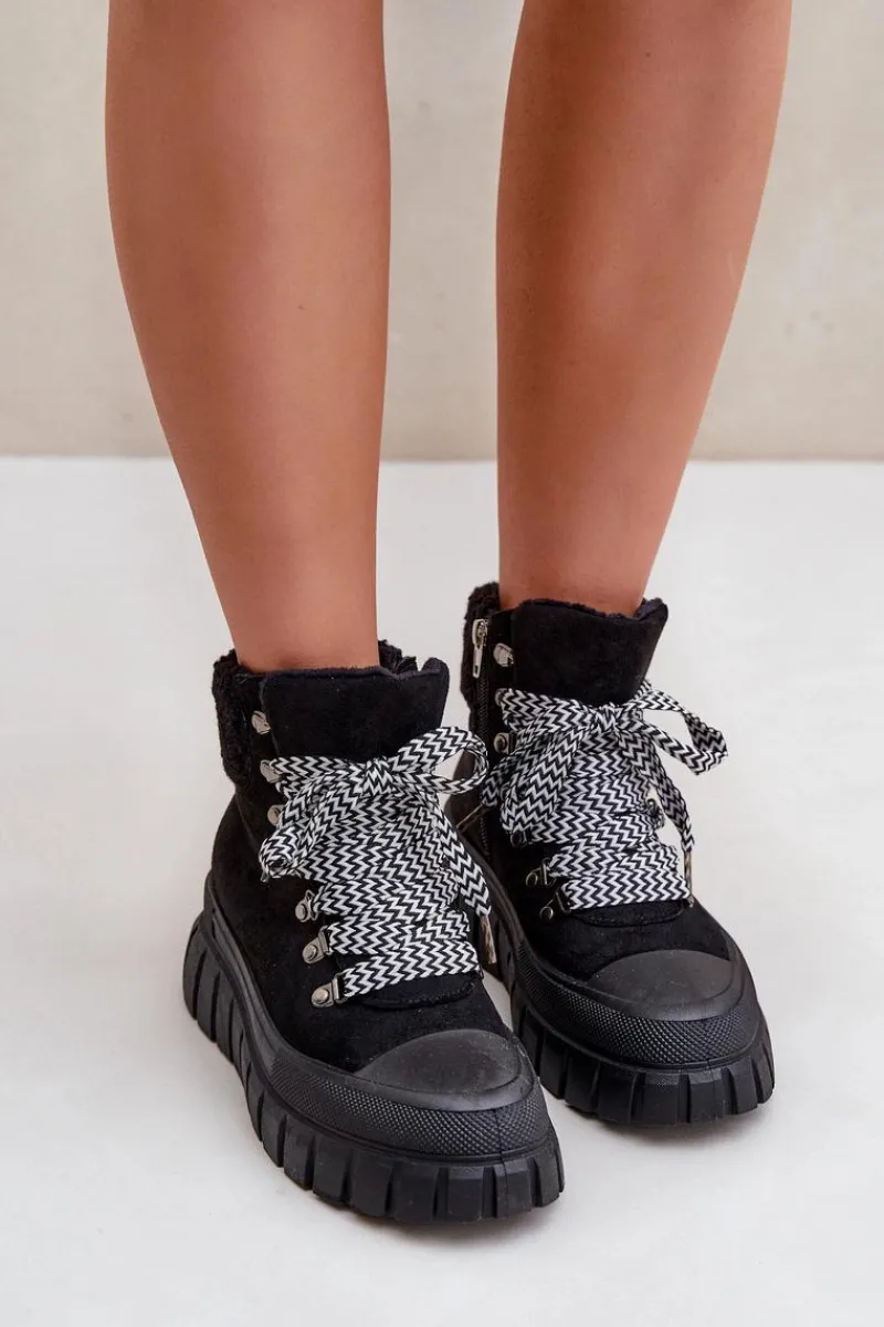Botki Ocieplane|Damskie Trapery>Evento Damskie Ocieplane Botki Trapery Na Platformie Czarne Alcyhen Czarny