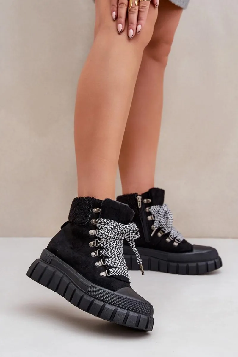 Botki Ocieplane|Damskie Trapery>Evento Damskie Ocieplane Botki Trapery Na Platformie Czarne Alcyhen Czarny