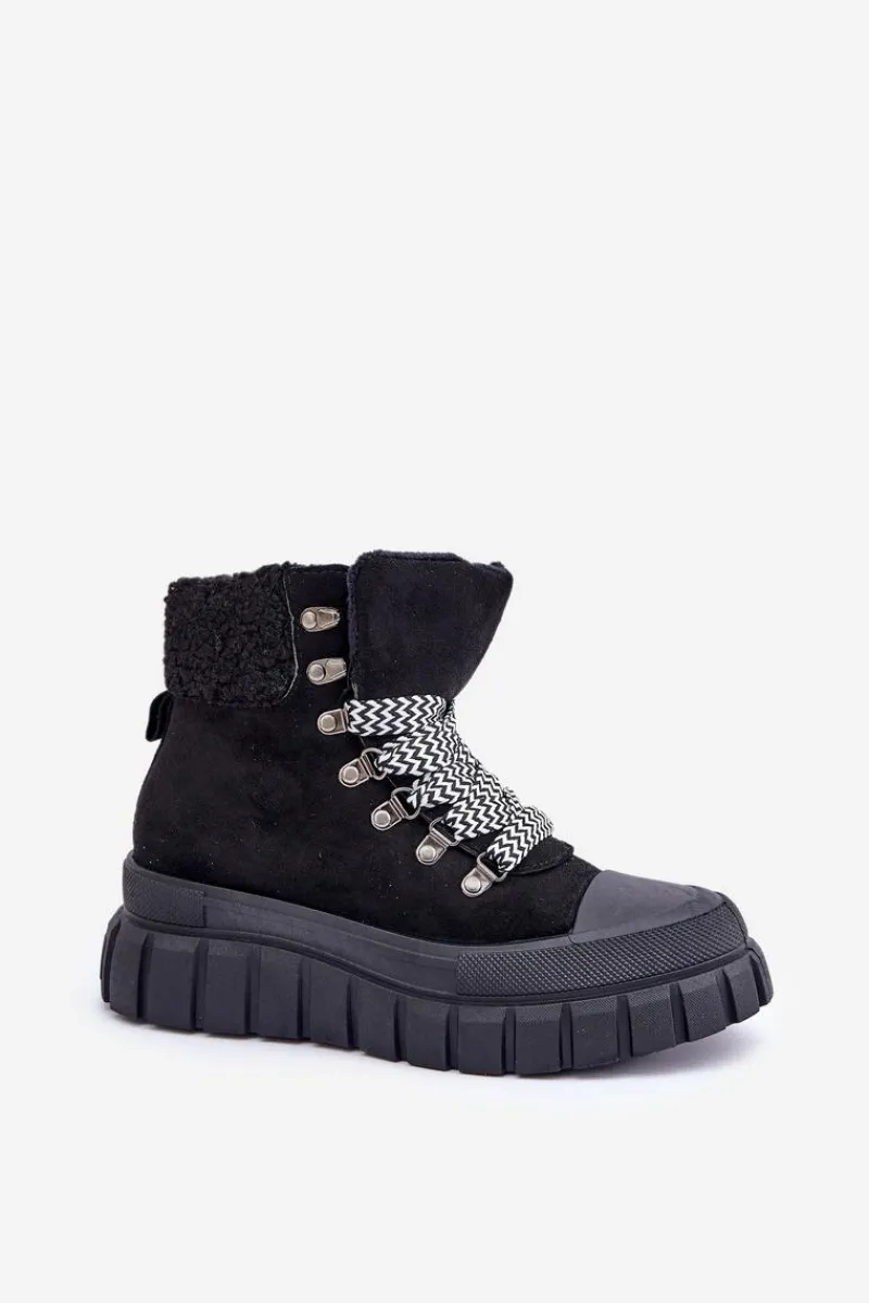 Botki Ocieplane|Damskie Trapery>Evento Damskie Ocieplane Botki Trapery Na Platformie Czarne Alcyhen Czarny