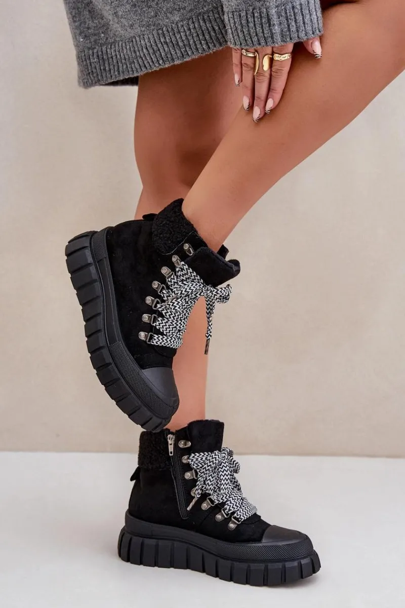 Botki Ocieplane|Damskie Trapery>Evento Damskie Ocieplane Botki Trapery Na Platformie Czarne Alcyhen Czarny